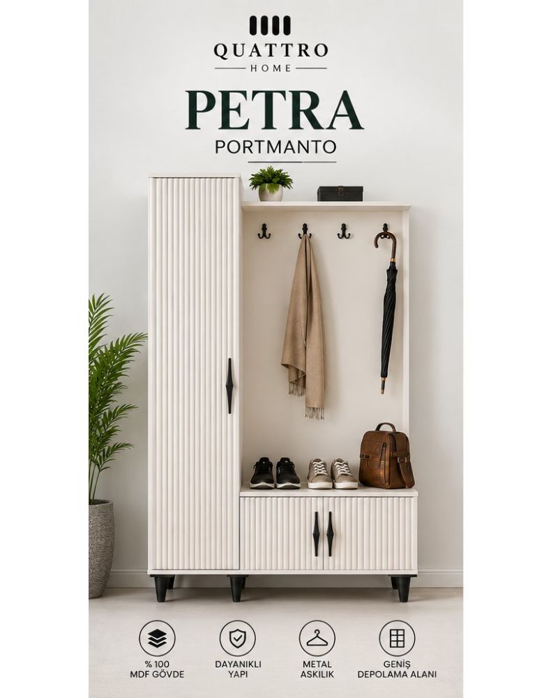 PETRA GENİŞ VESTİYER -Genişlik: 120 cm  Yükseklik: 208 cm  Derinlik: 37 cm-%100 MDF