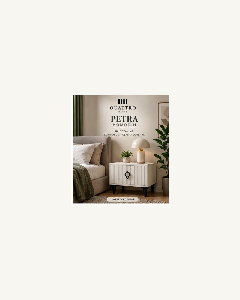 PETRA KOMODİN ÇEKMECELİ-Genişlik: 55 cm  Yükseklik: 42 cm  Derinlik: 41 cm-MDF