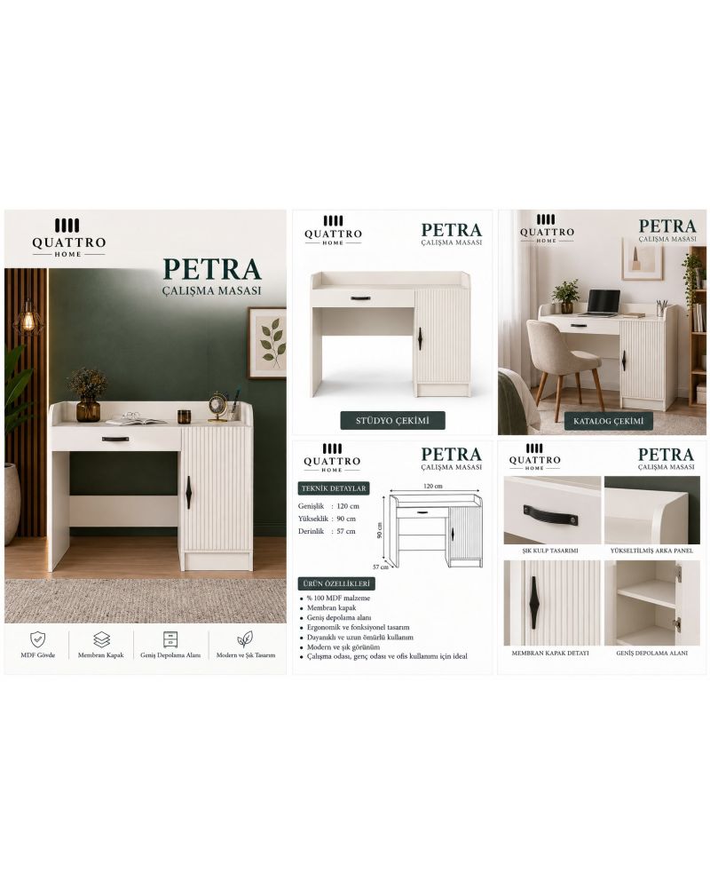 PETRA ÇALIŞMA MASASI -Genişlik: 120 cm  Yükseklik: 90 cm  Derinlik: 57 cm- %100 MDF