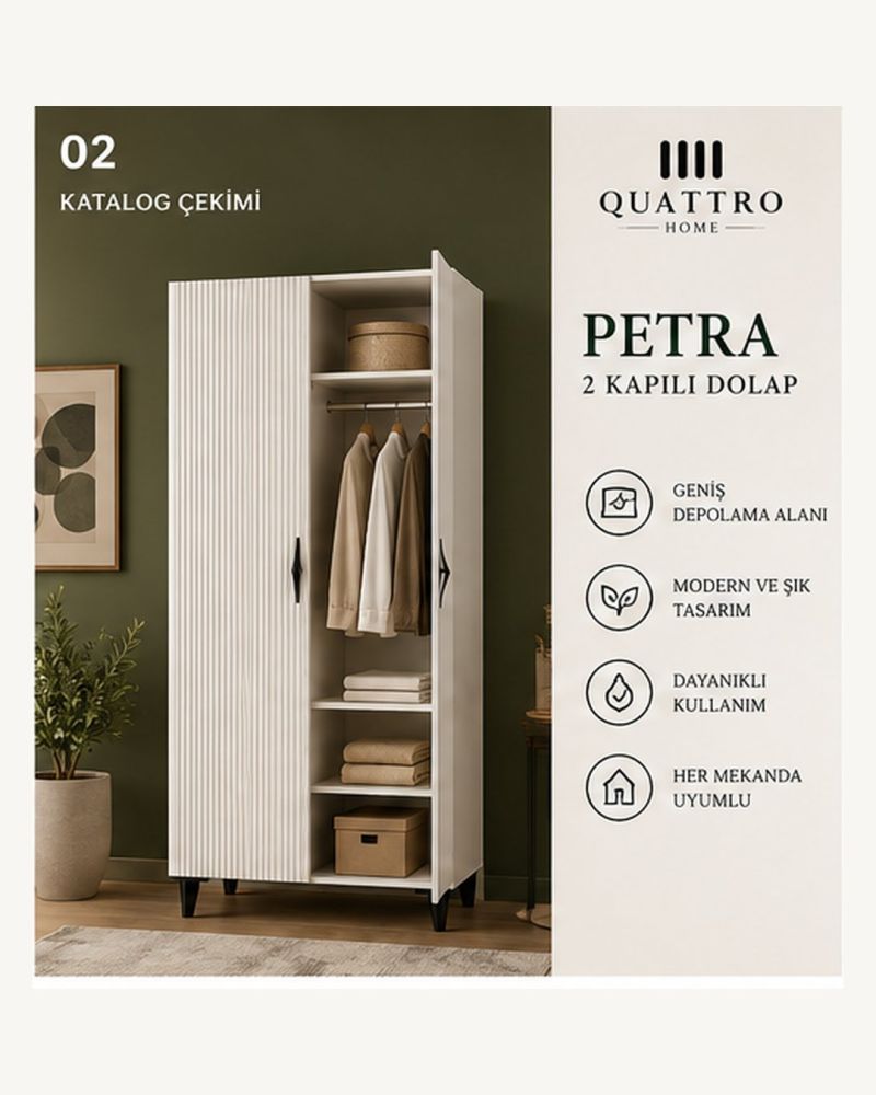 PETRA 2 KAPAKLI DOLAP -Genişlik: 80 cm  Yükseklik: 208 cm  Derinlik: 54 cm-%100 MDF