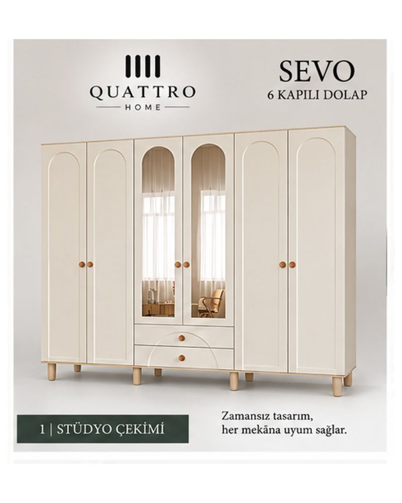 SEVO 6 KAPAKLI DOLAP -%100 MDF-Genişlik: 240 cm  Yükseklik: 208 cm  Derinlik: 54 cm