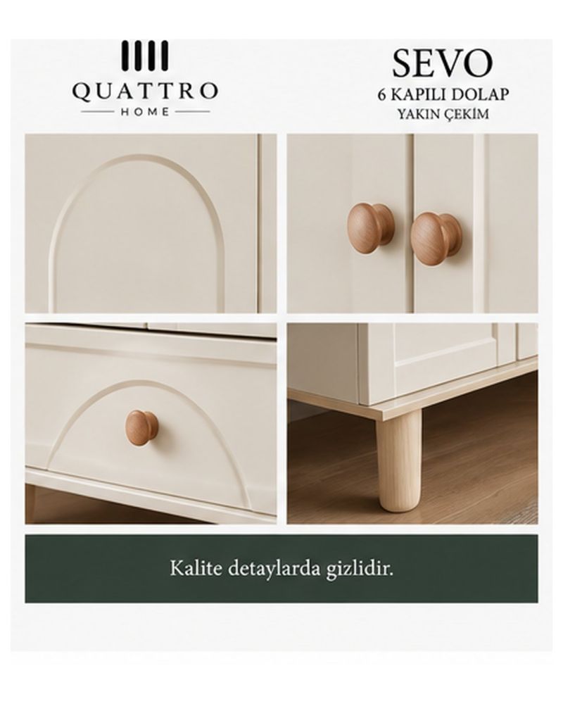 SEVO 6 KAPAKLI DOLAP -%100 MDF-Genişlik: 240 cm  Yükseklik: 208 cm  Derinlik: 54 cm