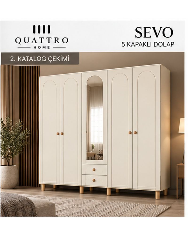 SEVO 5 KAPAKLI DOLAP -Genişlik: 200 cm  Yükseklik: 208 cm  Derinlik: 54 cm-%100 MDF