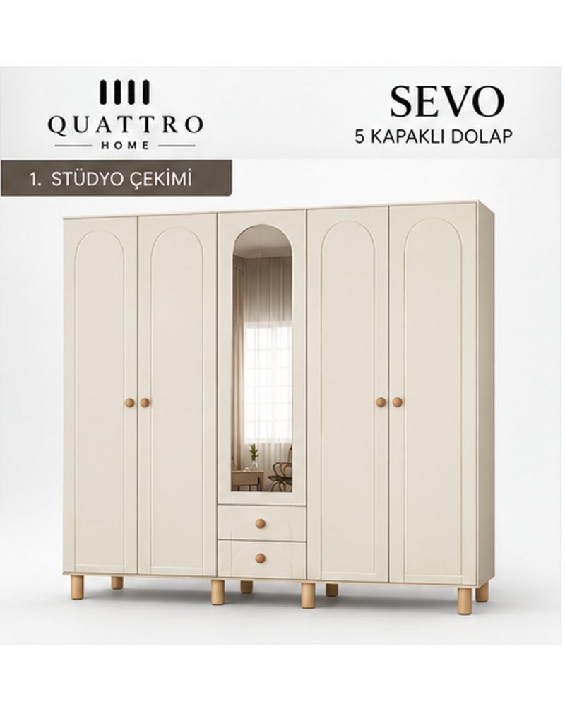 SEVO 5 KAPAKLI DOLAP -Genişlik: 200 cm  Yükseklik: 208 cm  Derinlik: 54 cm-%100 MDF