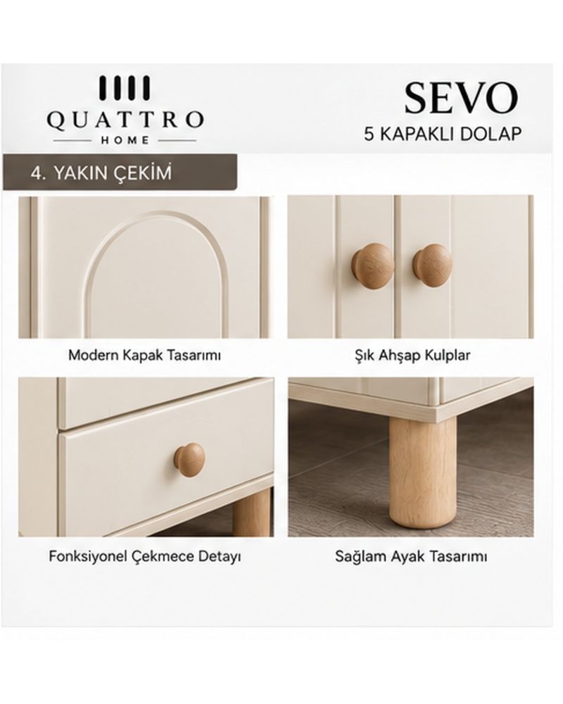 SEVO 5 KAPAKLI DOLAP -Genişlik: 200 cm  Yükseklik: 208 cm  Derinlik: 54 cm-%100 MDF