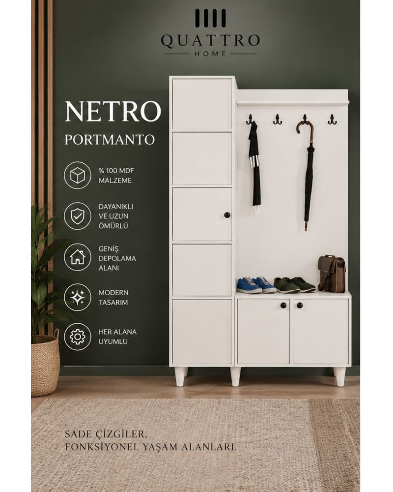NETRO GENİŞ VESTİYER-Genişlik: 120 cm  Yükseklik: 208 cm  Derinlik: 37 cm-%100 MDF