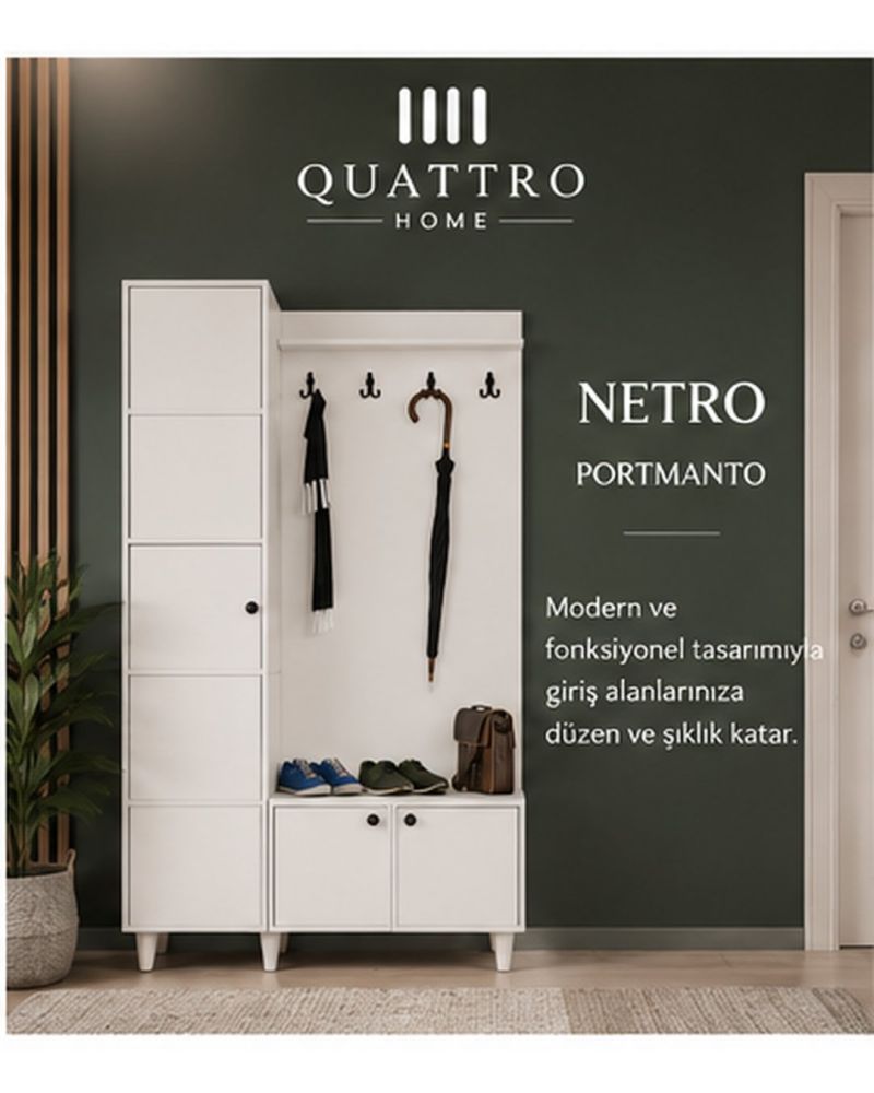 NETRO GENİŞ VESTİYER-Genişlik: 120 cm  Yükseklik: 208 cm  Derinlik: 37 cm-%100 MDF