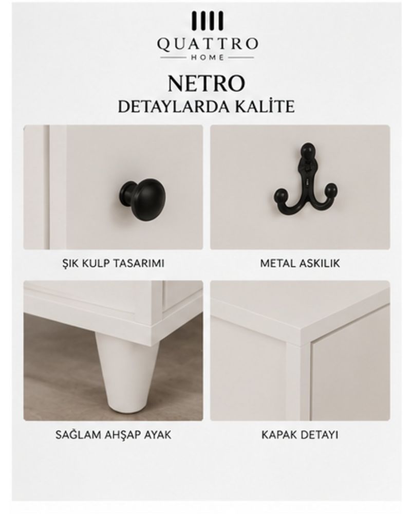 NETRO GENİŞ VESTİYER-Genişlik: 120 cm  Yükseklik: 208 cm  Derinlik: 37 cm-%100 MDF