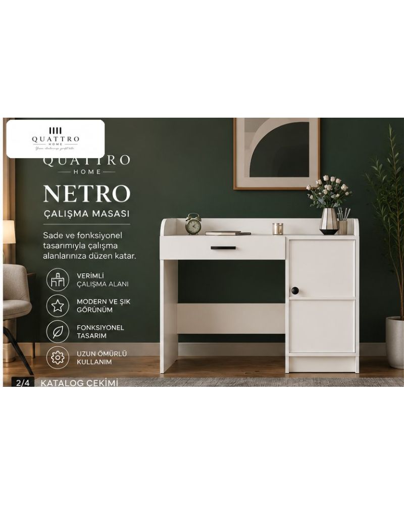 NETRO ÇALIŞMA MASASI -Genişlik: 120 cm  Yükseklik: 90 cm  Derinlik: 57 cm -%100 MDF