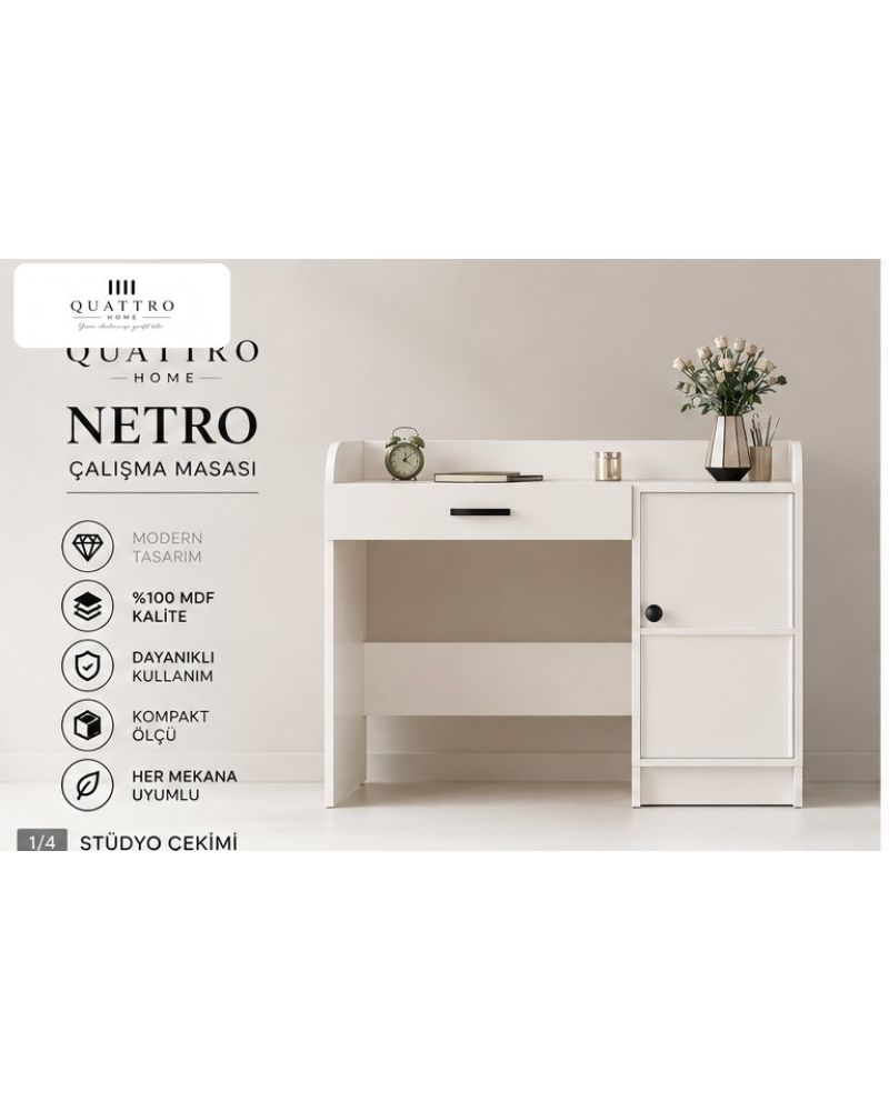 NETRO ÇALIŞMA MASASI -Genişlik: 120 cm  Yükseklik: 90 cm  Derinlik: 57 cm -%100 MDF