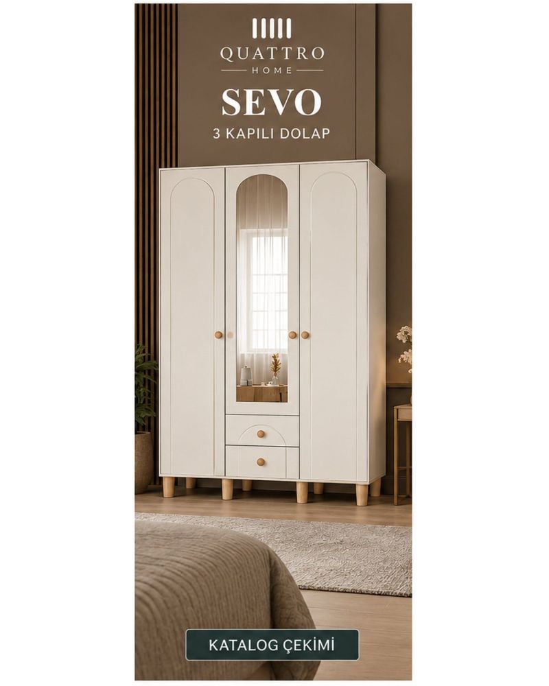 SEVO 3 KAPAKLI DOLAP -Genişlik: 120 cm  Yükseklik: 208 cm  Derinlik: 54 cm-%100 MDF
