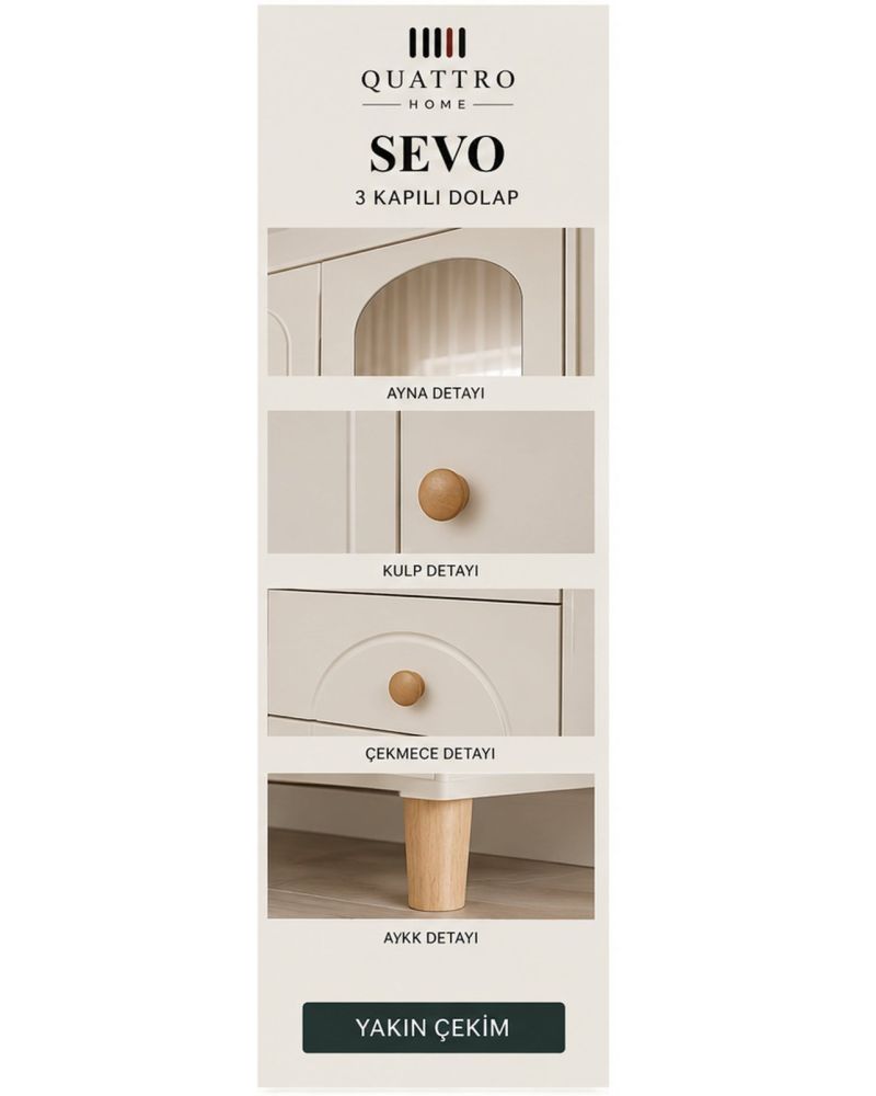 SEVO 3 KAPAKLI DOLAP -Genişlik: 120 cm  Yükseklik: 208 cm  Derinlik: 54 cm-%100 MDF