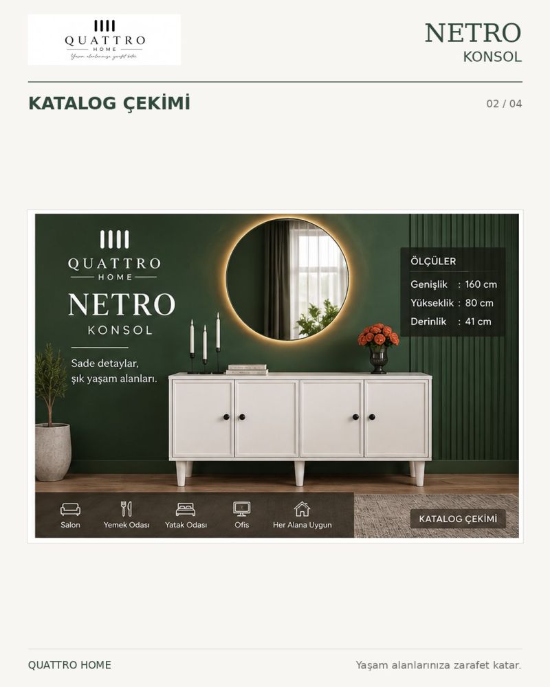 NETRO KONSOL BEYAZ KAPAKLI -Genişlik: 160 cm Yükseklik: 80 cm Derinlik: 41 cm-%100 MDF
