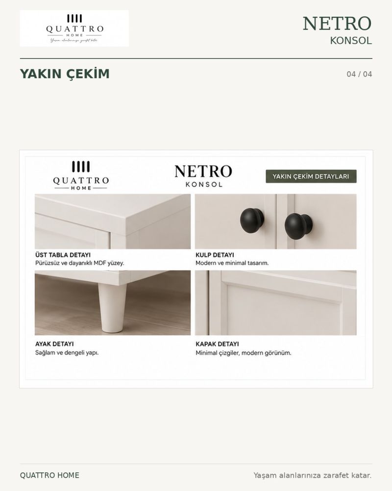 NETRO KONSOL BEYAZ KAPAKLI -Genişlik: 160 cm Yükseklik: 80 cm Derinlik: 41 cm-%100 MDF