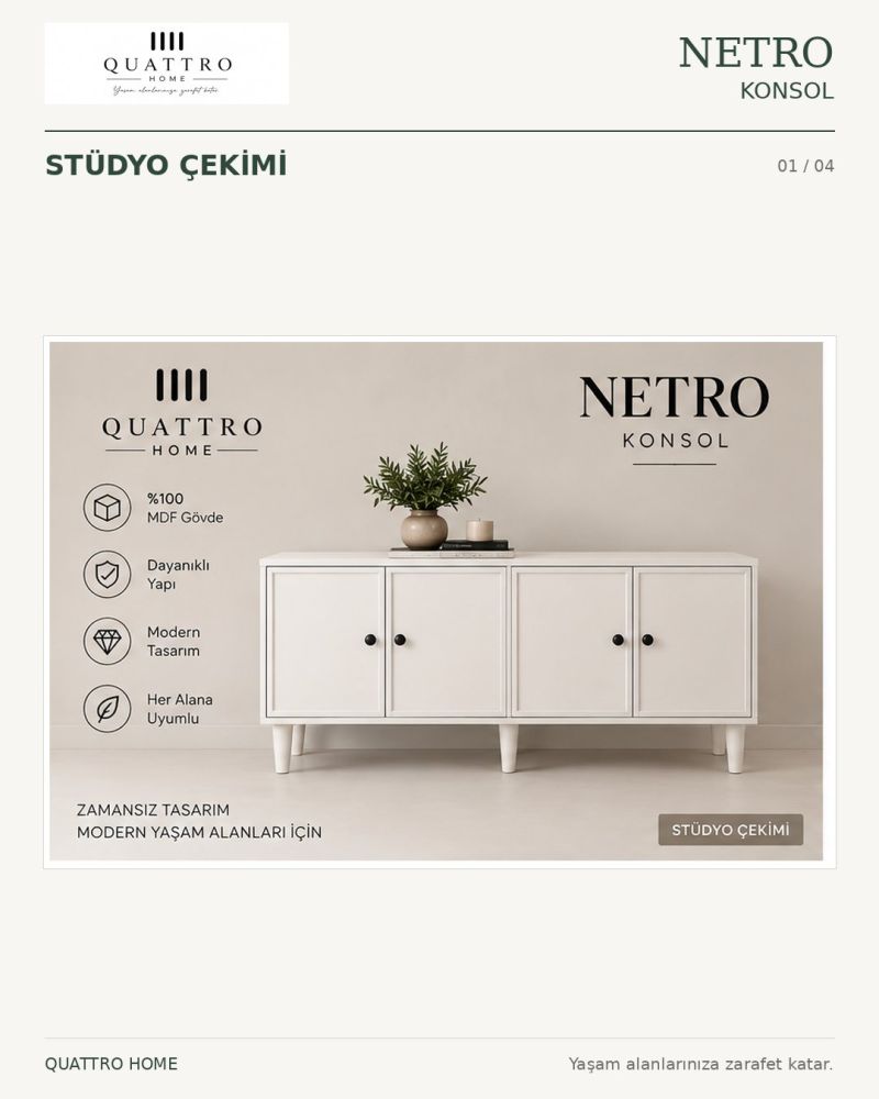 NETRO KONSOL BEYAZ KAPAKLI -Genişlik: 160 cm Yükseklik: 80 cm Derinlik: 41 cm-%100 MDF