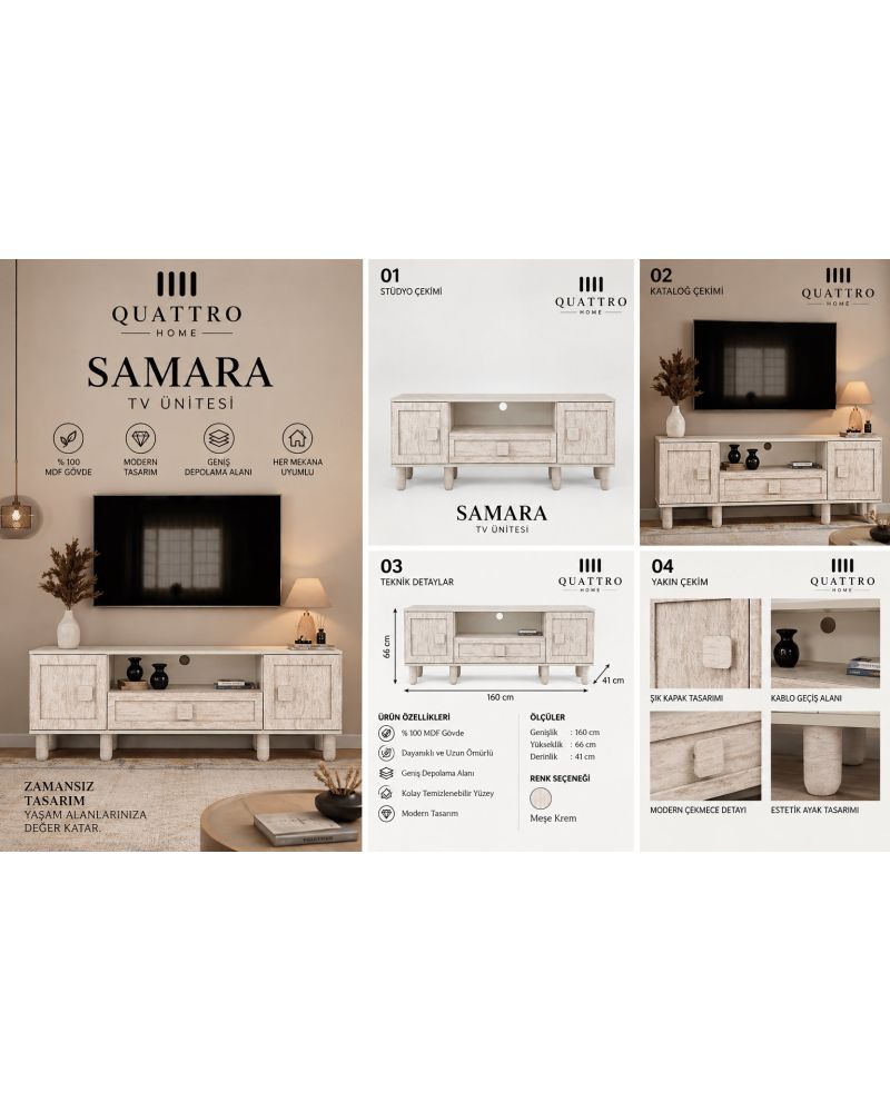 SAMARA TV ÜNİTESİ-Genişlik: 160 cm  Yükseklik: 66 cm  Derinlik: 41 cm-%100 MDF