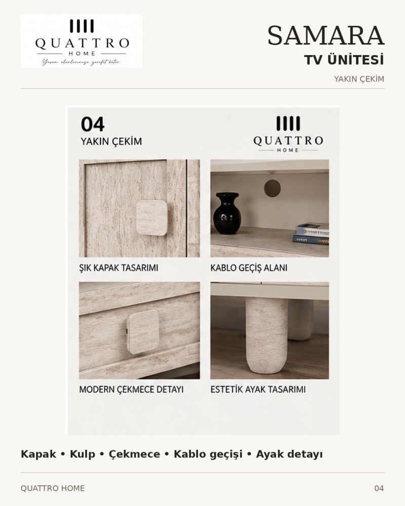 SAMARA TV ÜNİTESİ-Genişlik: 160 cm  Yükseklik: 66 cm  Derinlik: 41 cm-%100 MDF