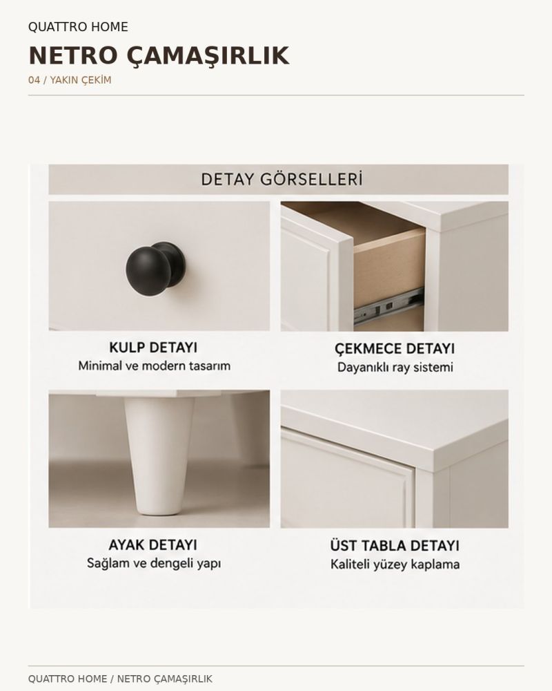 NETRO ÇAMAŞIRLIK ŞİFONYER-Genişlik: 80 cm Yükseklik: 100 cm Derinlik: 41 cm-%100 MDF