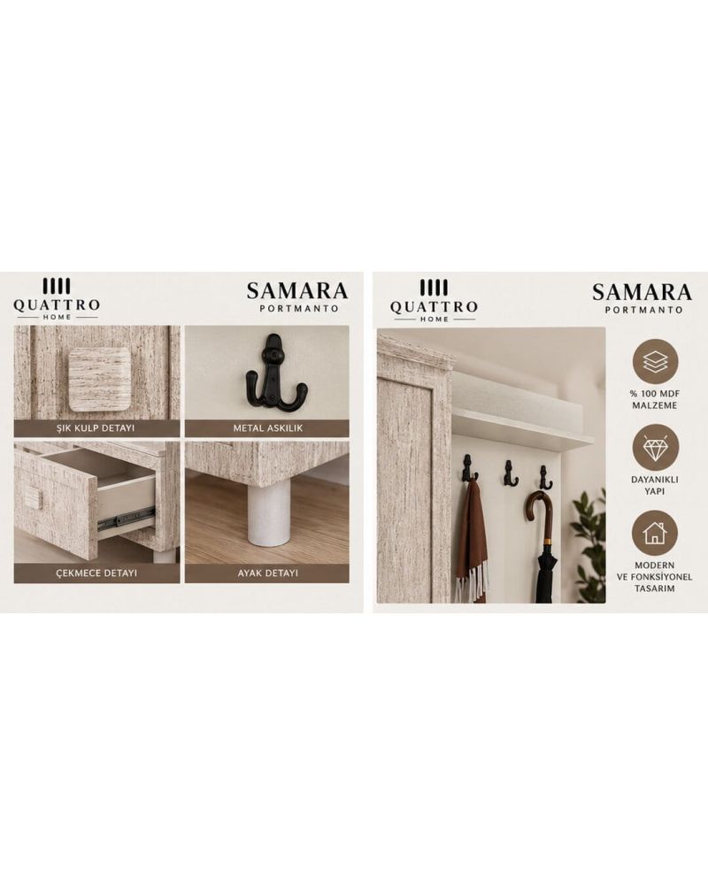 SAMARA GENİŞ VESTİYER-Genişlik: 120 cm  Yükseklik: 208 cm  Derinlik: 37 cm-%100 MDF