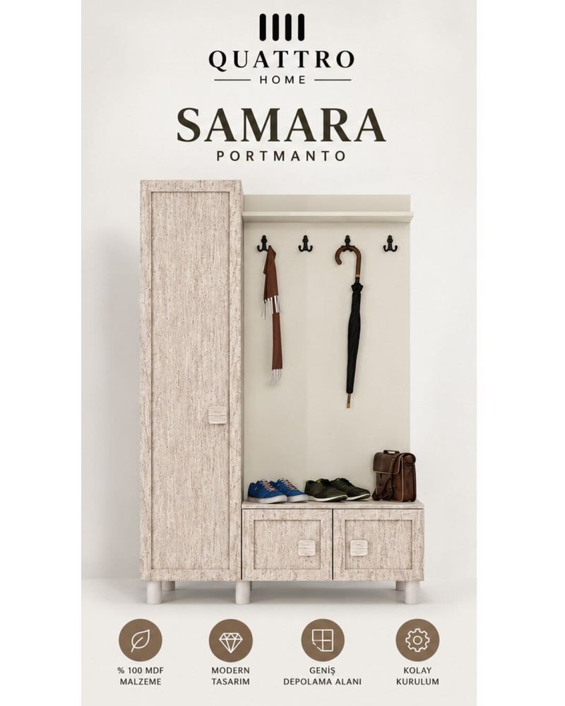SAMARA GENİŞ VESTİYER-Genişlik: 120 cm  Yükseklik: 208 cm  Derinlik: 37 cm-%100 MDF