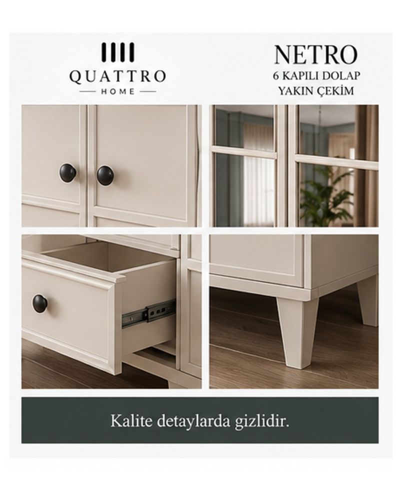 NETRO 6 KAPAKLI DOLAP-Genişlik: 240 cm Yükseklik: 208 cm Derinlik: 54 cm-%100 MDF