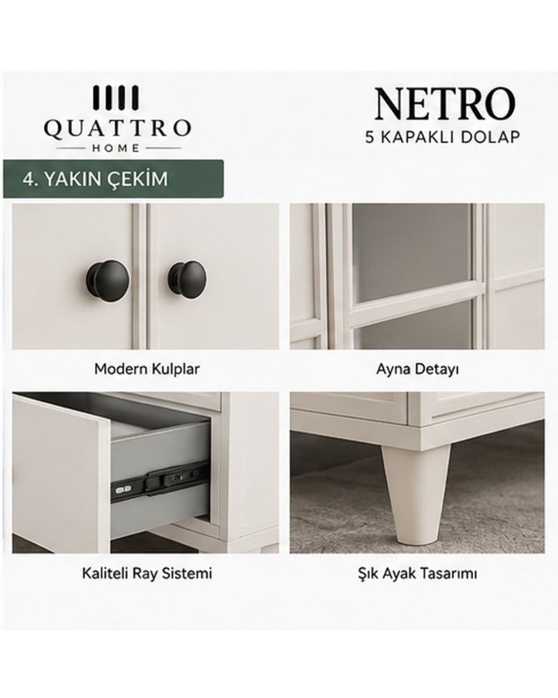 NETRO 5 KAPAKLI DOLAP -Genişlik: 200 cm Yükseklik: 208 cm Derinlik: 54 cm-%100 MDF