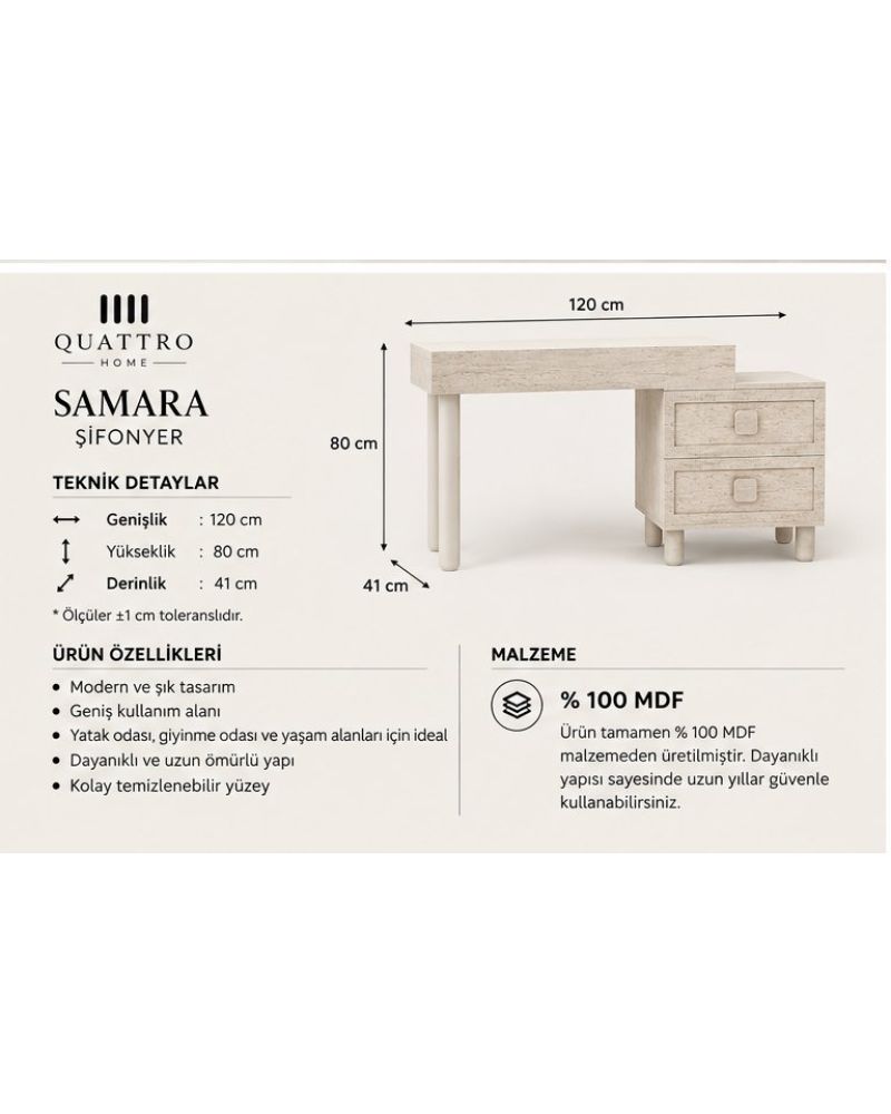 SAMARA MAKYAJ MASASI-Genişlik: 120 cm  Yükseklik: 80 cm  Derinlik: 41 cm-%100 MDF