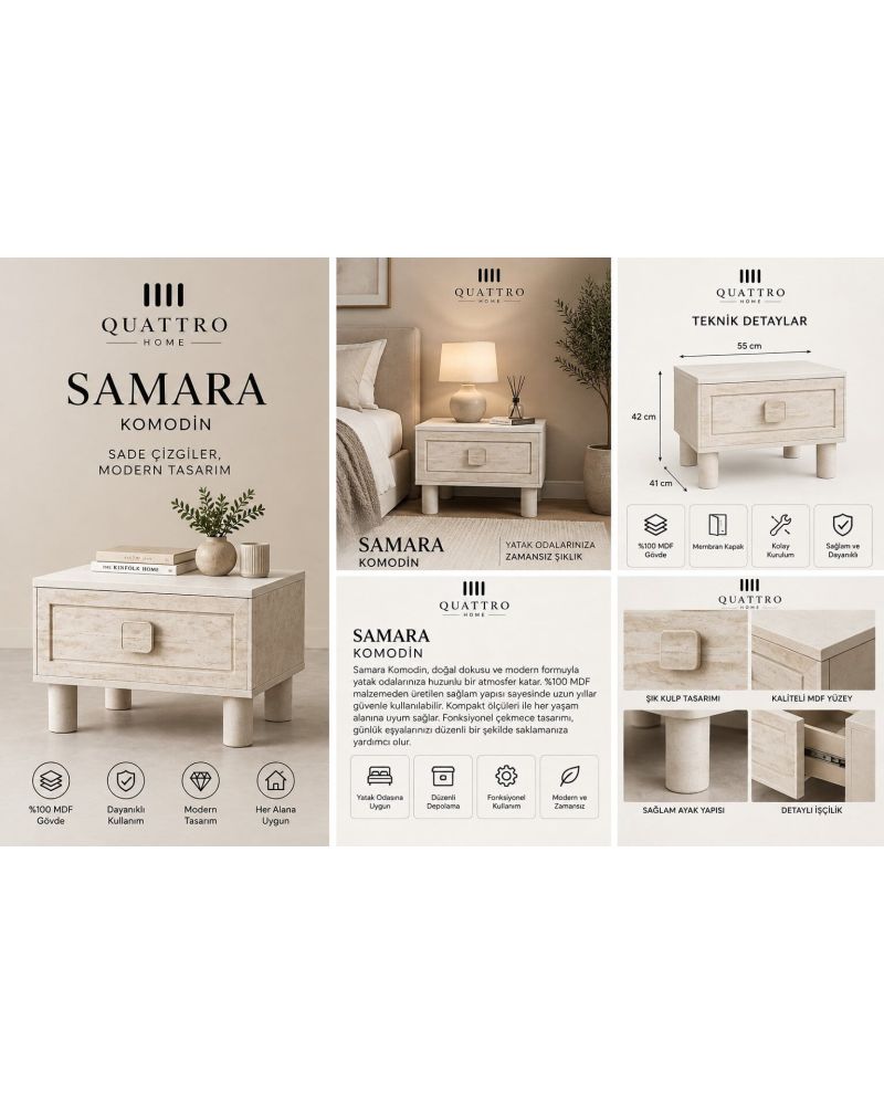 SAMARA KOMODİN -Genişlik: 55 cm  Yükseklik: 42 cm  Derinlik: 41 cm-%100 MDF