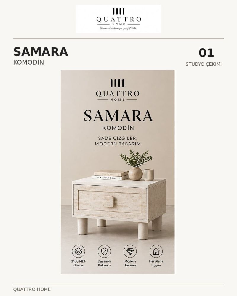 SAMARA KOMODİN -Genişlik: 55 cm  Yükseklik: 42 cm  Derinlik: 41 cm-%100 MDF