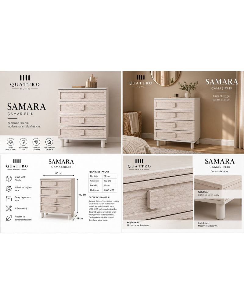 SAMARA ÇAMAŞIRLIK ŞİFONYER-Genişlik: 80 cm  Yükseklik: 100 cm  Derinlik: 41 cm-%100 MDF