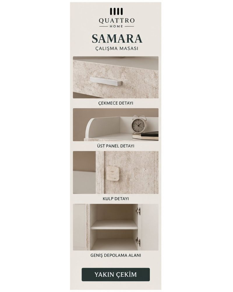 SAMARA ÇALIŞMA MASASI- %100 MDF-Genişlik: 120 cm  Yükseklik: 90 cm  Derinlik: 57 cm