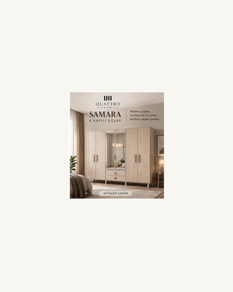 SAMARA 6 KAPAKLI DOLAP-Genişlik: 240 cm  Yükseklik: 208 cm  Derinlik: 54 cm-%100 MDF