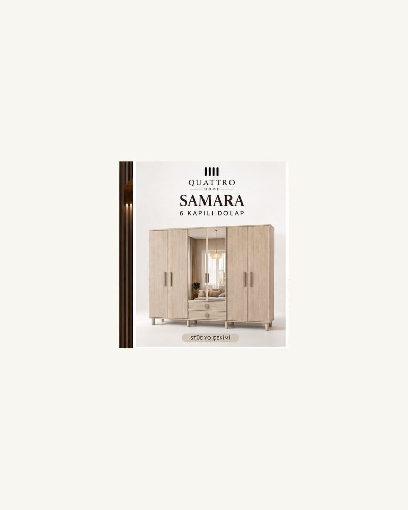 SAMARA 6 KAPAKLI DOLAP-Genişlik: 240 cm  Yükseklik: 208 cm  Derinlik: 54 cm-%100 MDF