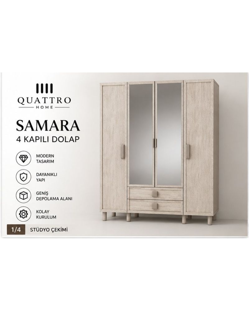 SAMARA 4 KAPAKLI DOLAP -Genişlik: 160 cm  Yükseklik: 208 cm  Derinlik: 54 cm-%100 MDF