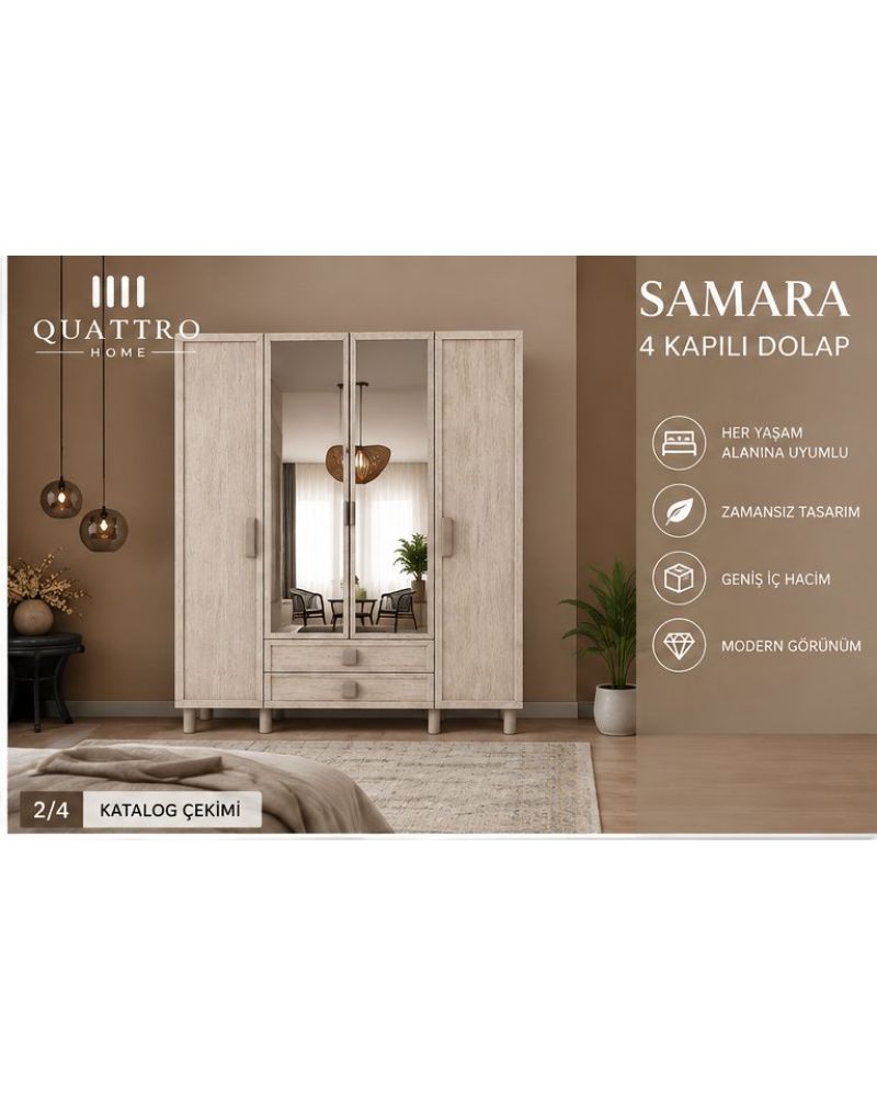 SAMARA 4 KAPAKLI DOLAP -Genişlik: 160 cm  Yükseklik: 208 cm  Derinlik: 54 cm-%100 MDF