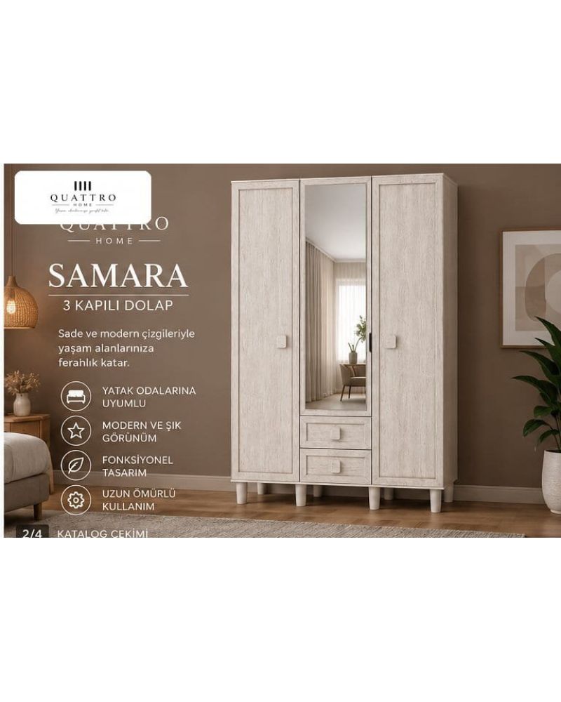 SAMARA 3 KAPAKLI DOLAP-Genişlik: 120 cm  Yükseklik: 208 cm  Derinlik: 54 cm-%100 MDF