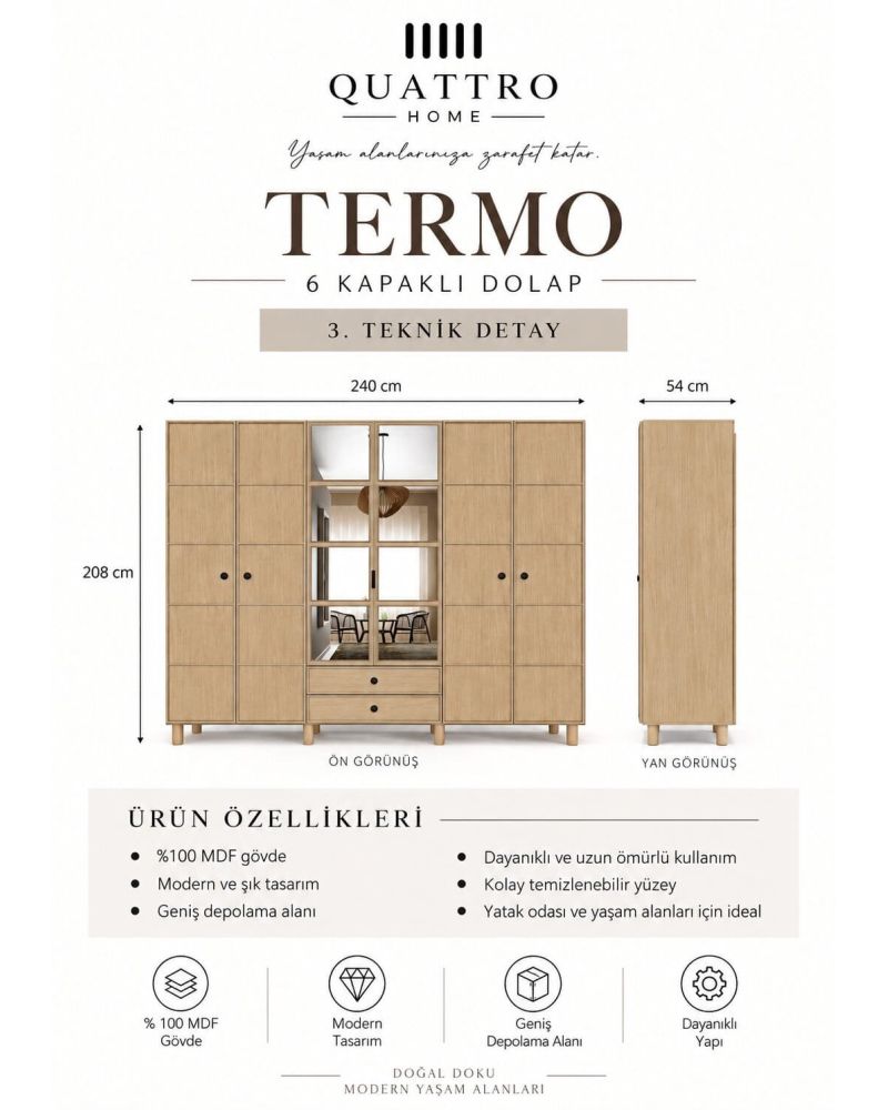 TERMO 6 KAPAKLI DOLAP-%100 MDF