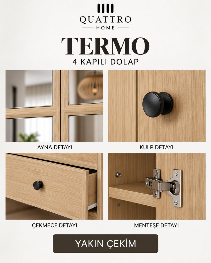 TERMO 4 KAPAKLI DOLAP-Genişlik: 160 cm  Yükseklik: 208 cm  Derinlik: 54 cm-%100 MDF