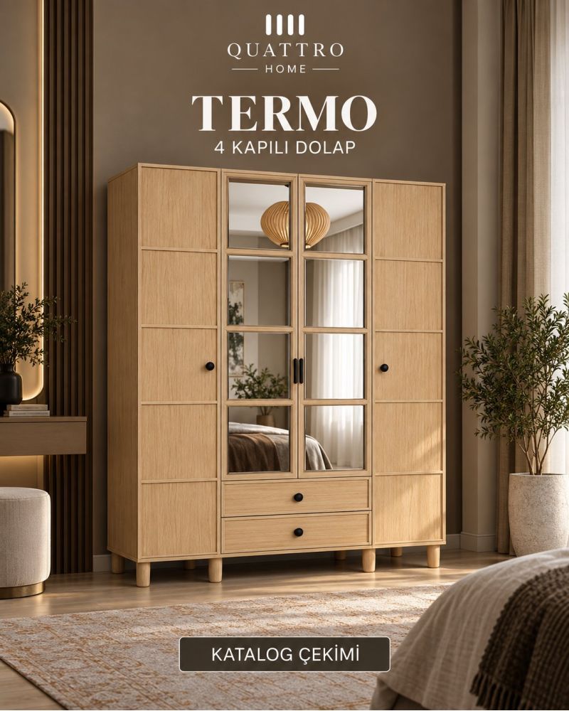 TERMO 4 KAPAKLI DOLAP-Genişlik: 160 cm  Yükseklik: 208 cm  Derinlik: 54 cm-%100 MDF