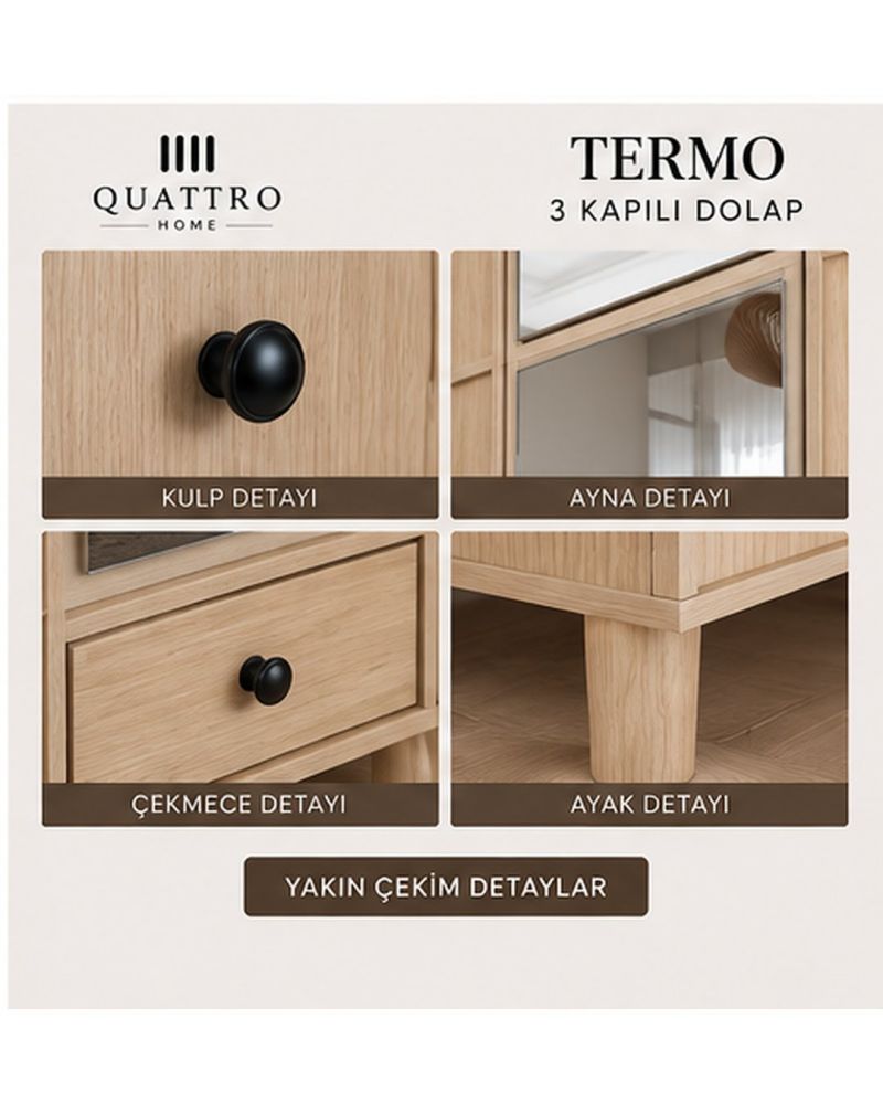 TERMO 3 KAPAKLI DOLAP -Genişlik: 120 cm  Yükseklik: 208 cm  Derinlik: 54 cm-%100 MDF