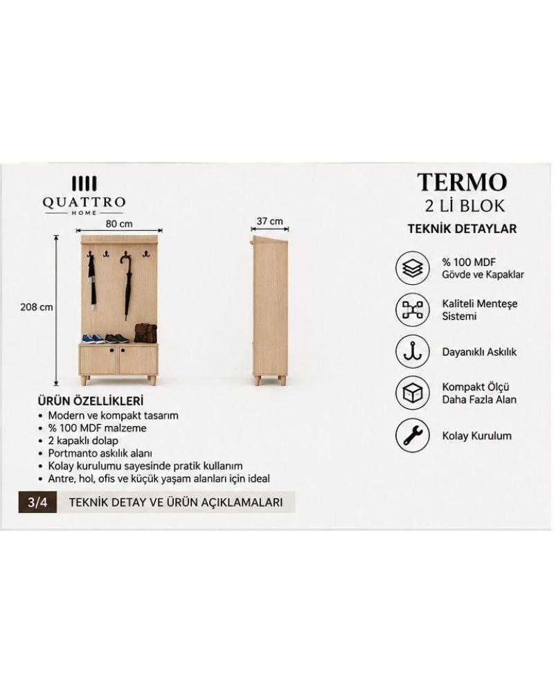 TERMO VESTİYER PORTMANTO-Genişlik: 80 cm  Yükseklik: 208 cm  Derinlik: 37 cm-%100 MDF
