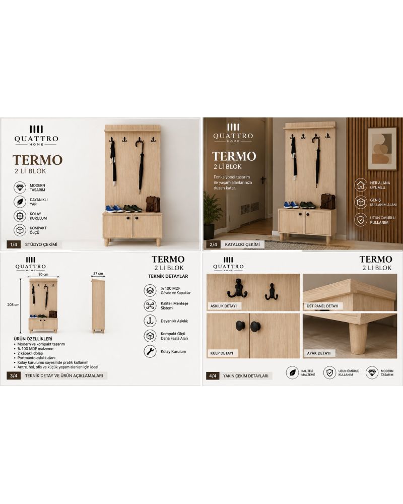 TERMO VESTİYER PORTMANTO-Genişlik: 80 cm  Yükseklik: 208 cm  Derinlik: 37 cm-%100 MDF