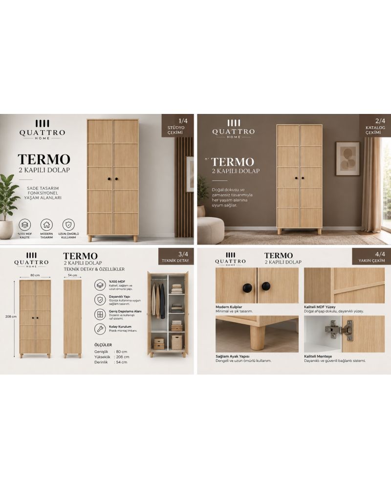 TERMO 2 KAPAKLI DOLAP-Genişlik: 80 cm  Yükseklik: 208 cm  Derinlik: 54 cm-%100 MDF