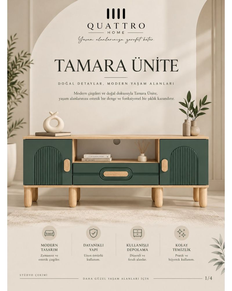 TAMARA TV ÜNİTESİ-Genişlik: 160 cm  Yükseklik: 66 cm  Derinlik: 41 cm-%100 MDF