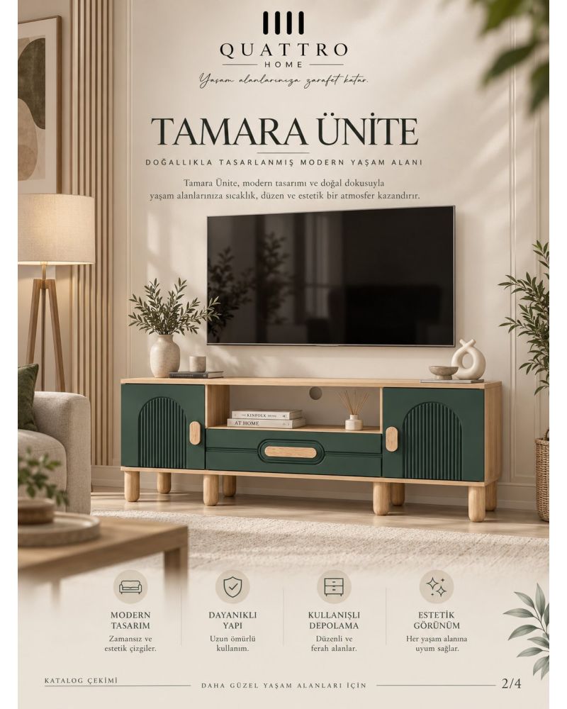 TAMARA TV ÜNİTESİ-Genişlik: 160 cm  Yükseklik: 66 cm  Derinlik: 41 cm-%100 MDF