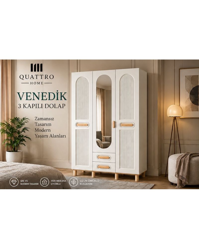 VENEDİK 3 KAPAKLI DOLAP--%100 MDF
