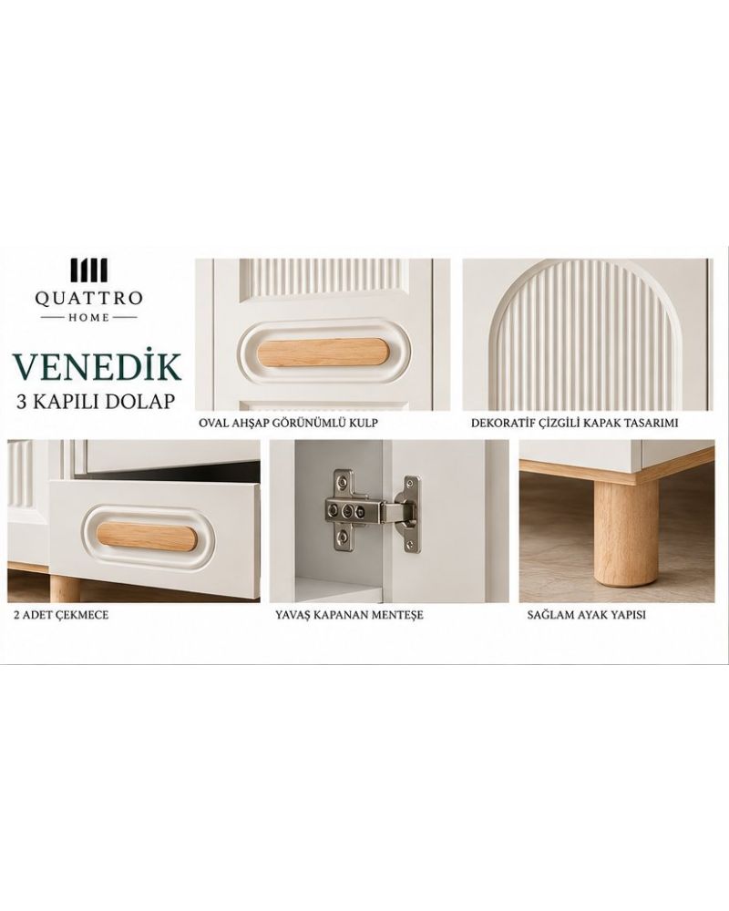 VENEDİK 3 KAPAKLI DOLAP--%100 MDF