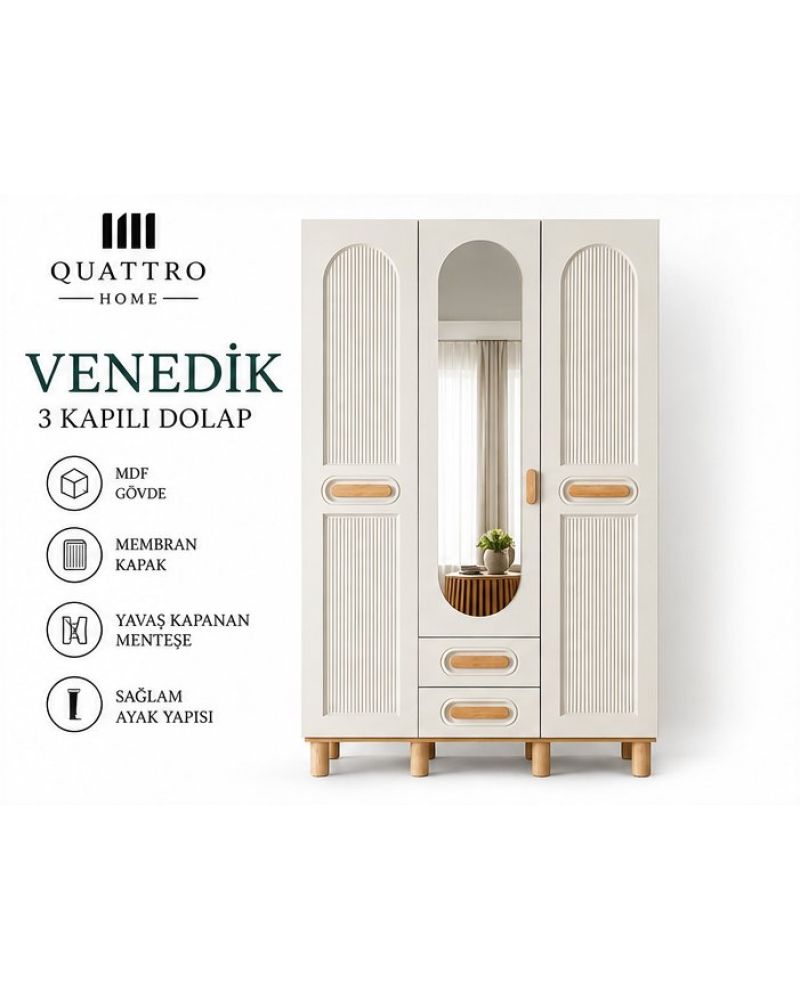 VENEDİK 3 KAPAKLI DOLAP--%100 MDF