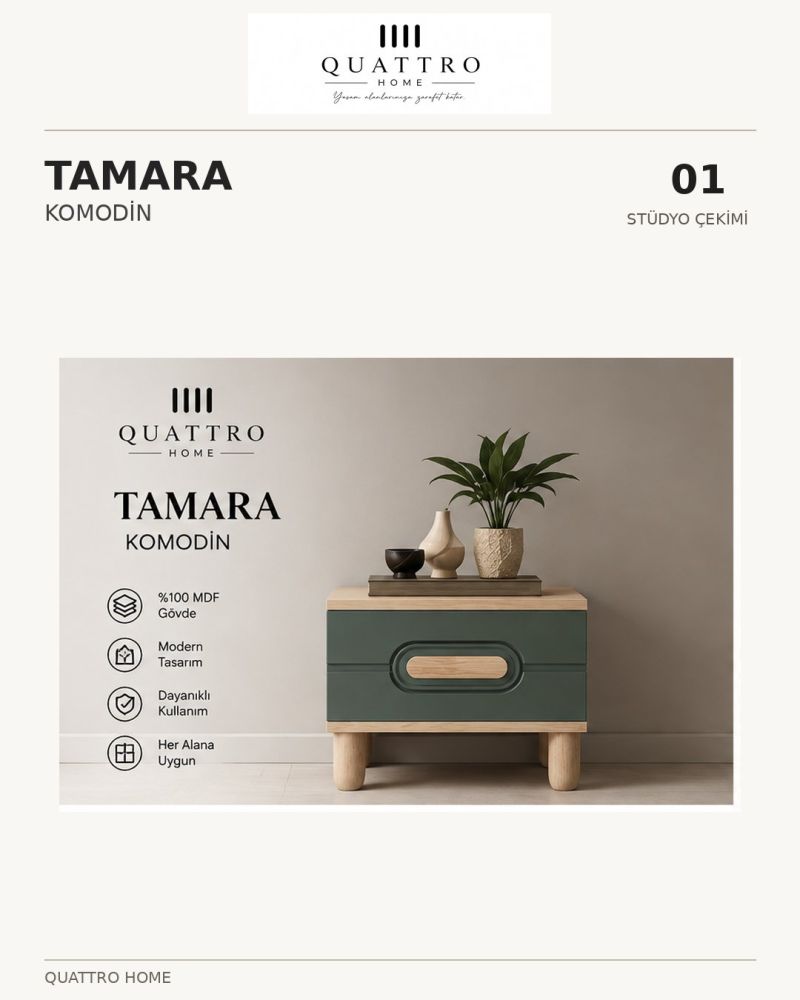TAMARA KOMODİN YEŞİL-Genişlik: 55 cm  Yükseklik: 42 cm  Derinlik: 41 cm-%100 MDF