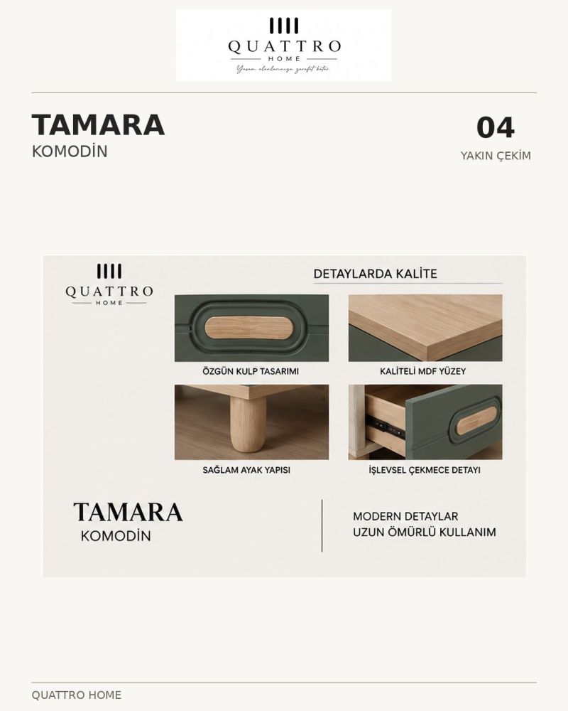TAMARA KOMODİN YEŞİL-Genişlik: 55 cm  Yükseklik: 42 cm  Derinlik: 41 cm-%100 MDF